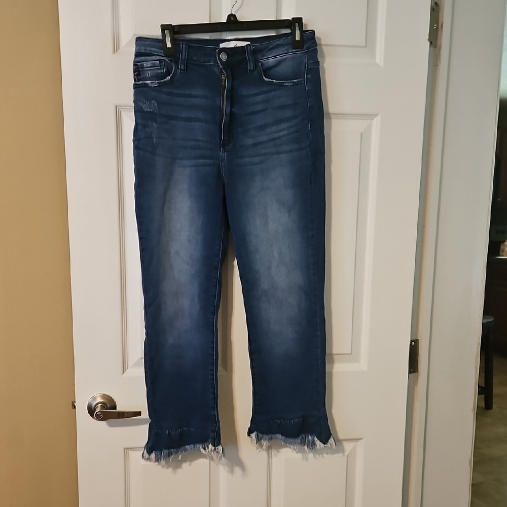 KanCan Dark Blue Ankle Jeans with Frayed Hem